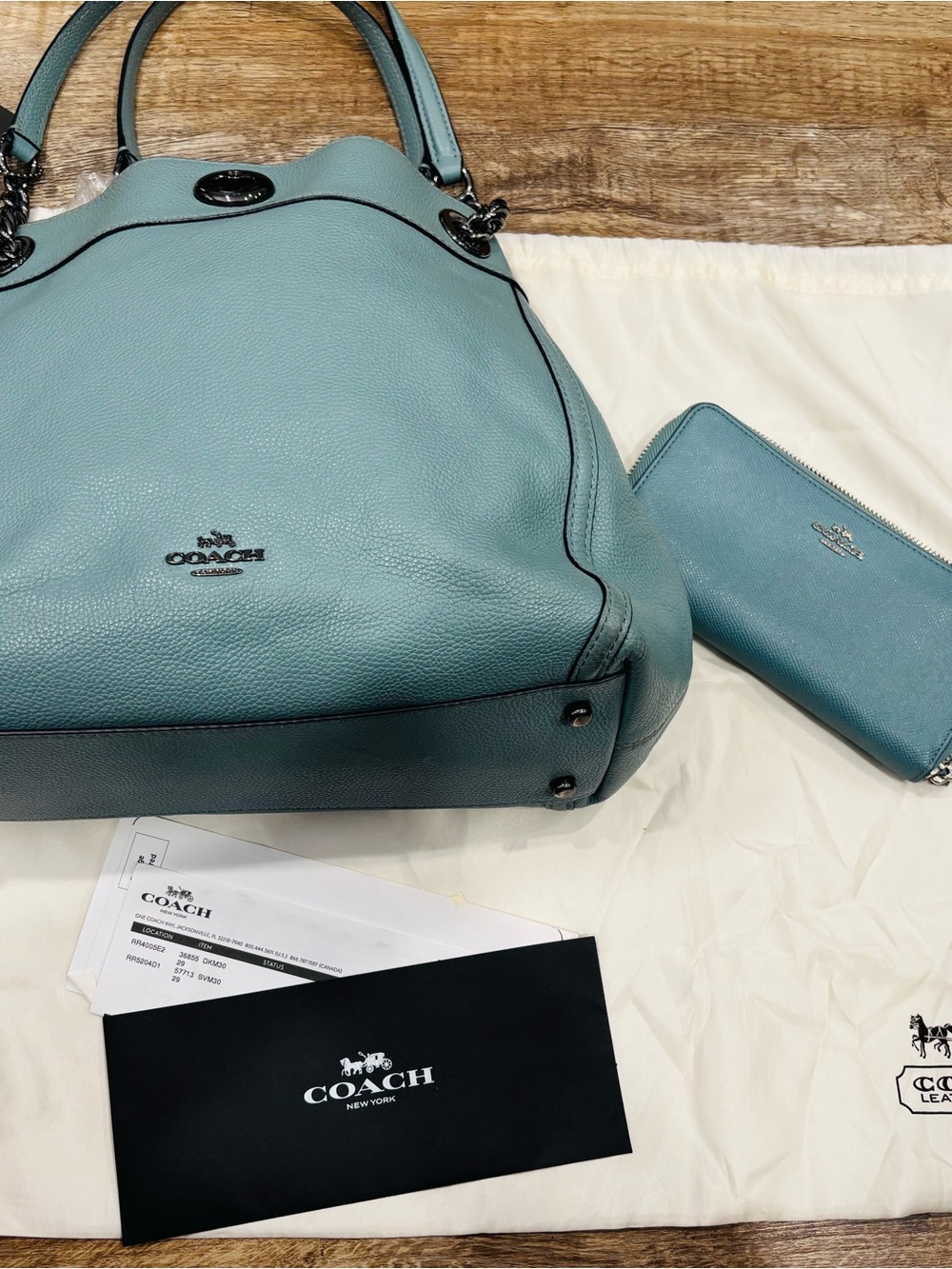 Coach Pebbled Leather Tote in Teal Blue